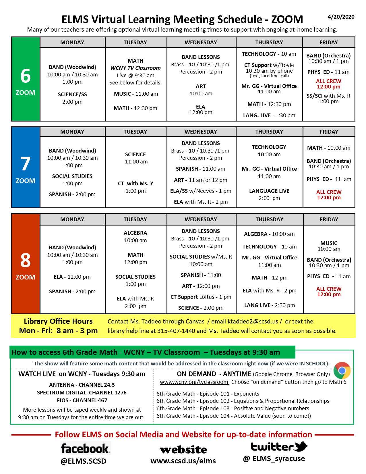 ELMS Virtual Learning Schedule The Syracuse City School District